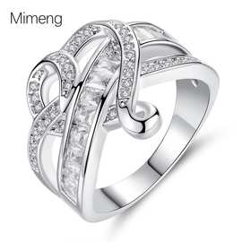 厂家批发欧美新款wish亚马逊ebay流行女时尚镶钻玻璃水晶心形戒指