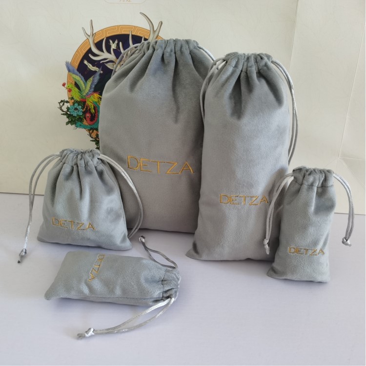 供应电子产品丝绒布袋 礼品包装植绒袋 拉绳灰色丽丝绒袋子