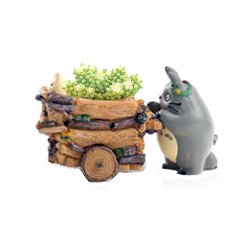 kka cartoon flower pot Miyazaki Hayao peripheral small mini Totoro pull cart resin doll ornaments flower pot device