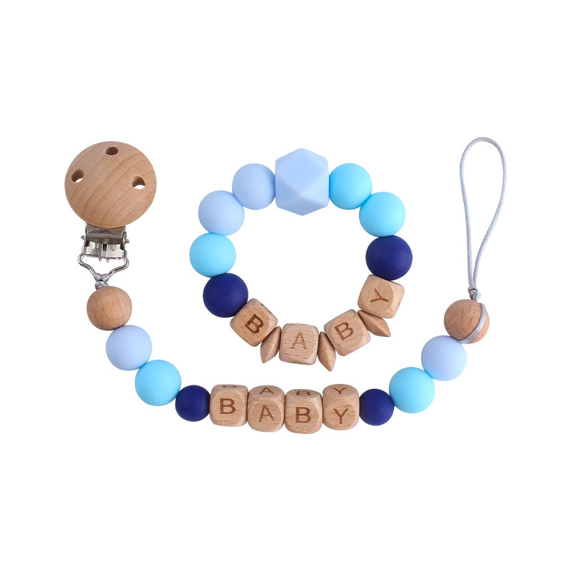 Bebé haya chupete clip grande octogonal silicona juguete mordedor personalizable bebé nombre pulsera chupete cadena traje