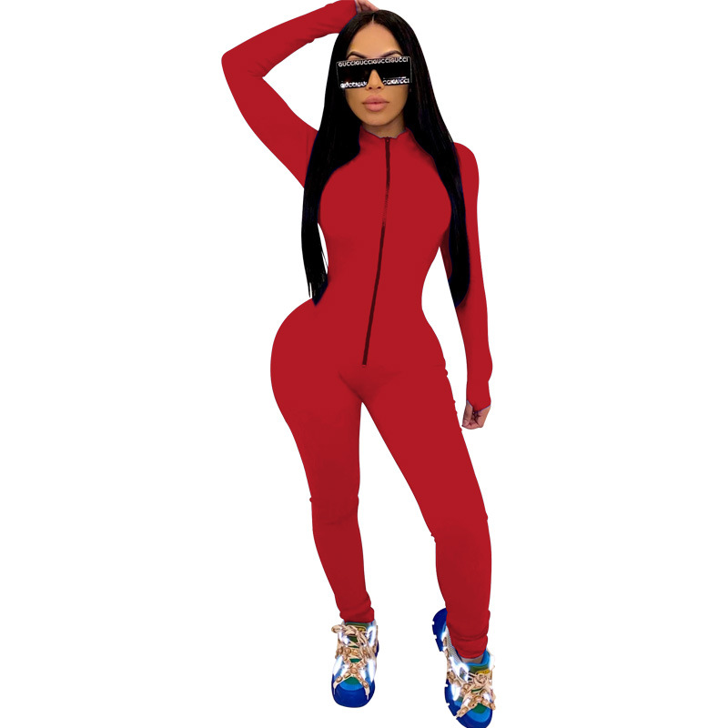 Hot Models Full-Body Solid Color Tight Sexy Jumpsuit NSMYF57862