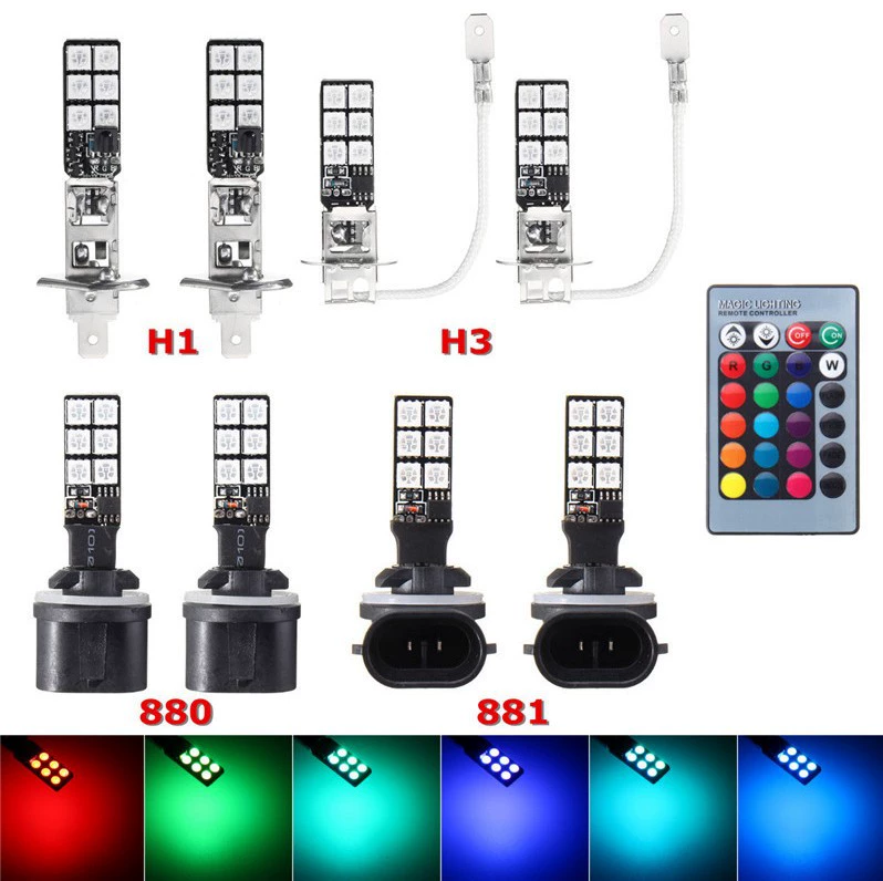 Cross -border посвящено H1 H3 880 881 5050 12smd RGB с пультом цветной туман свет передняя подсветка