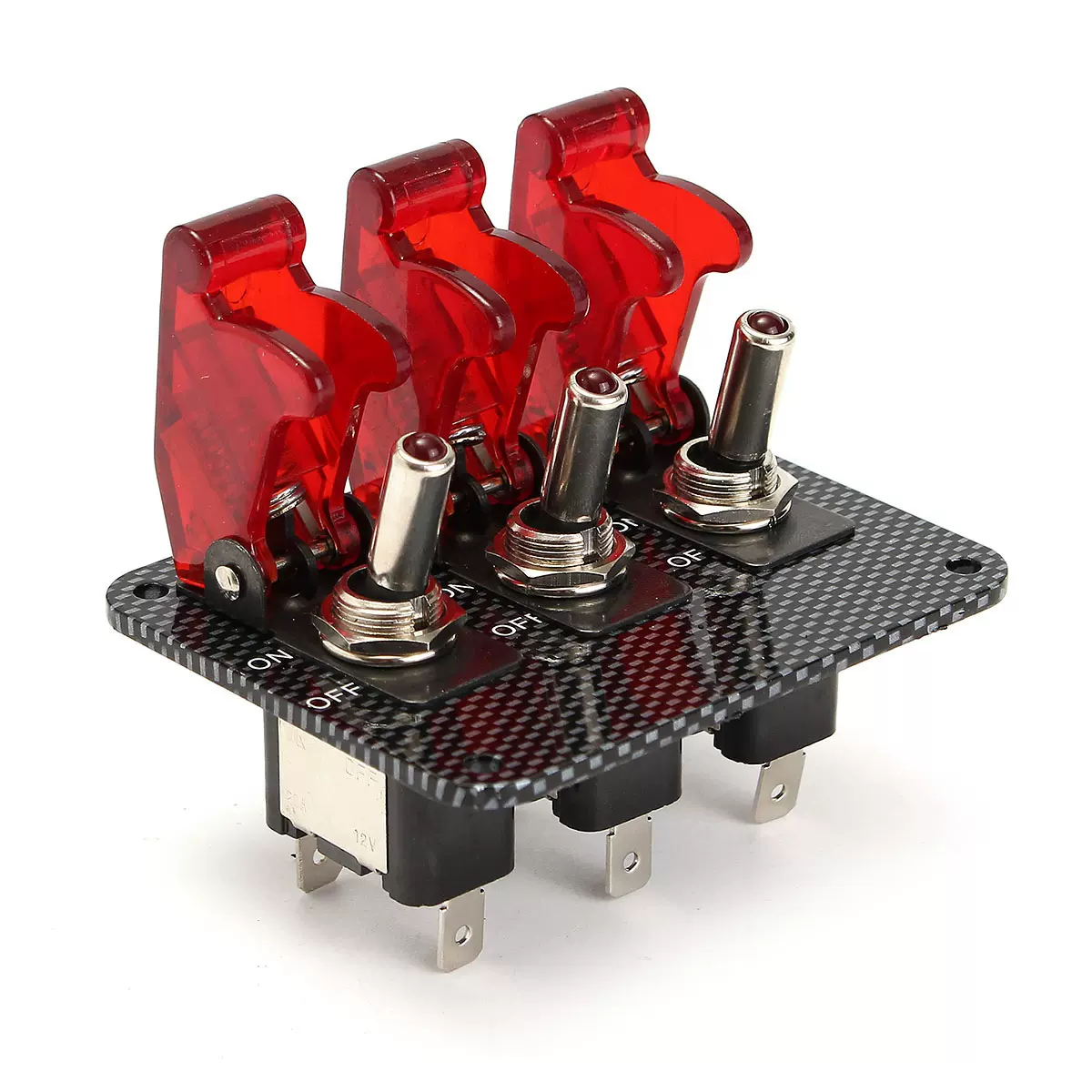 赛车改装配件3位摇臂点火开关组合面板汽车开关红蓝灯配线束