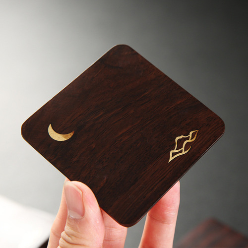 [Inlaid copper coaster] Ebony solid wood solid wood brass large cup holder anti-scalding kung fu tea ceremony accessories saucer