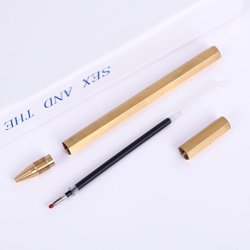 Suministro directo de fábrica de latón multifuncional pluma de metal firma pluma hexagonal pluma de metal de latón de negocios letras personalizadas