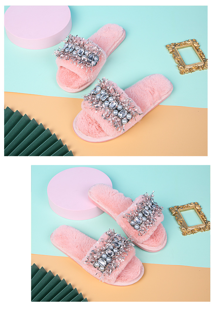 fashion simple flat non-slip pearl plush slippers  NSPE35040