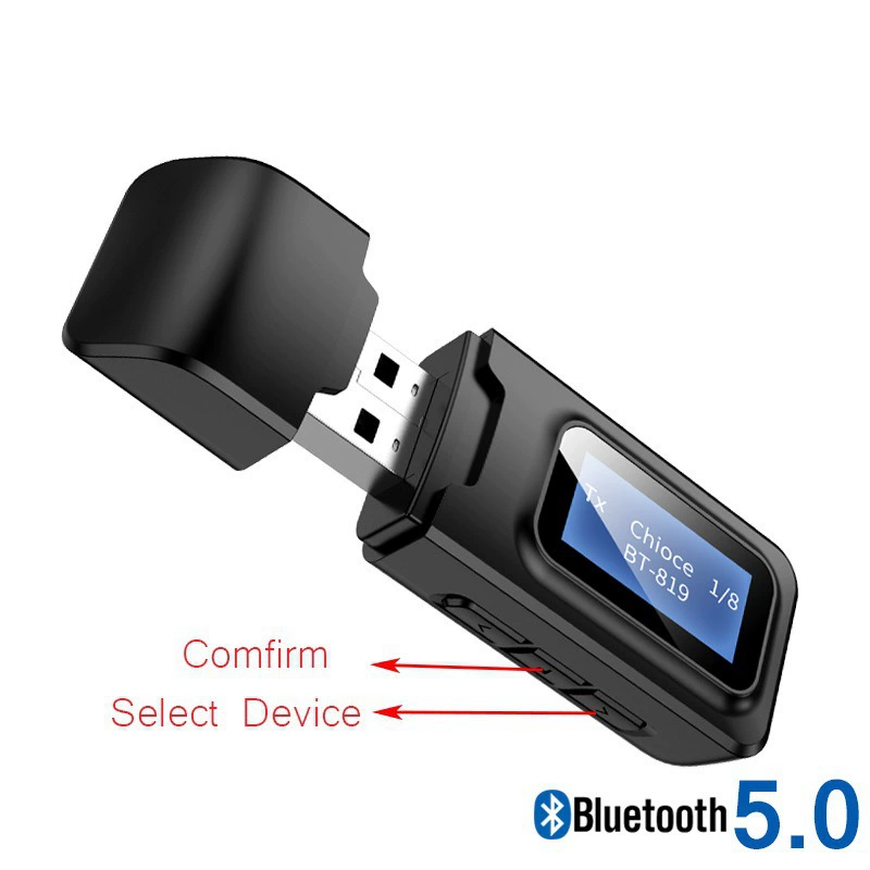 Передатчик и приемник USB Bluetooth 5.0 с LCD экраном 2 в 1 — адаптер для телевизора/компьютера аудио Bluetooth