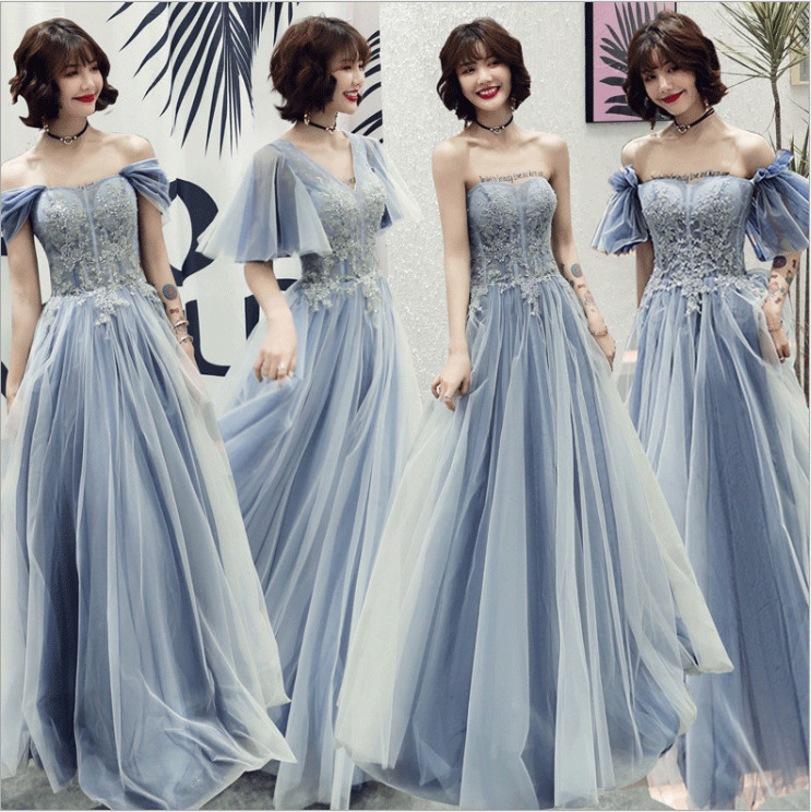 Evening dresses prom dress Vestidos de noche evening gowns Blue Bridesmaid Dress wedding evening dress women long season