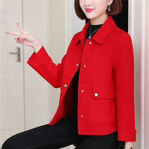 2020秋冬新品红色毛呢大衣女短款双面羊绒大衣修身毛呢子外套批发
