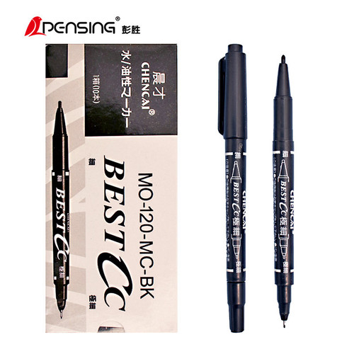 Small double-headed marker oil-based pen children's hook line pen black thin head quick-drying student office stationery supplies wholesale