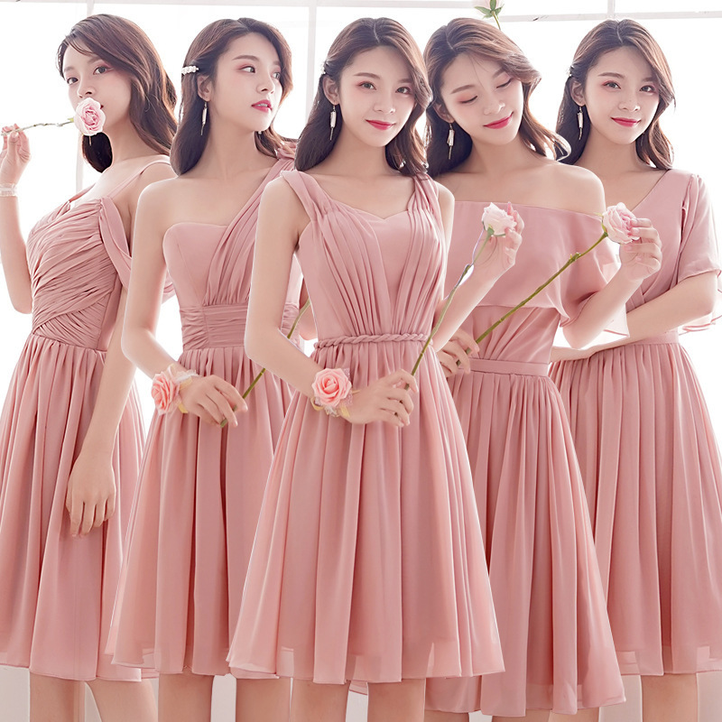 Bridesmaid Dress Wedding sister best friend Bridesmaid group evening dress short pink graduation dress girl Bridesmaid Dress Wedding sister best friend Bridesmaid group evening dress short pink graduation dress girl