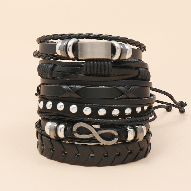 New  Rock Diy Combination 6-piece Cowhide Bracelet display picture 1