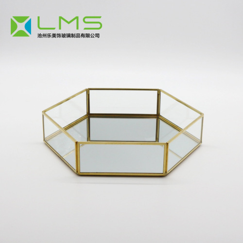 Glass jewelry storage box, minimalist hexagonal tray, skincare storage tray, baking pastry display dessert stand