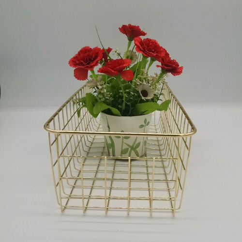 Scandinavian metal rose gold iron storage basket Office storage and organization basket Electroplated storage frame