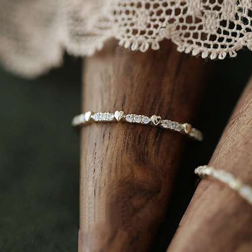 Wish new 925 sterling silver plated 14K gold ring for women Japanese and Korean simple love row diamond versatile row diamond ring
