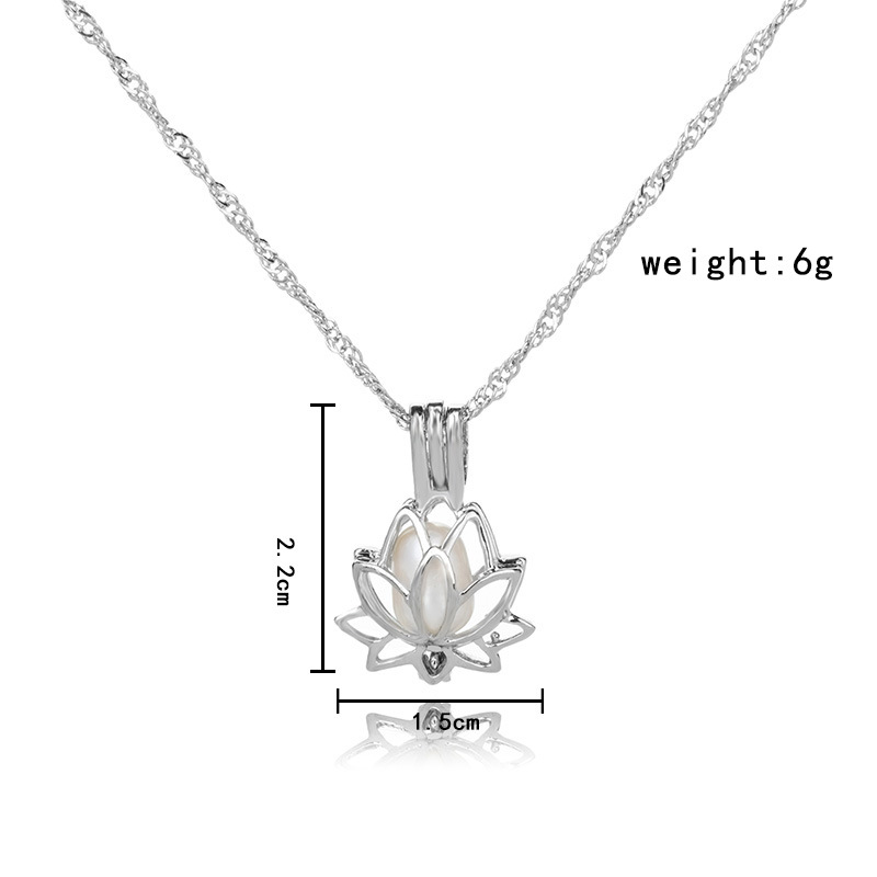 simple pearl lotus cage pendant necklacepicture2