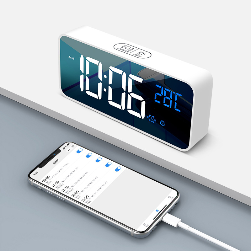 USB charging snooze mirror clock digital creative clock smart voice control Bluetooth electronic clock manufacturers wholesale