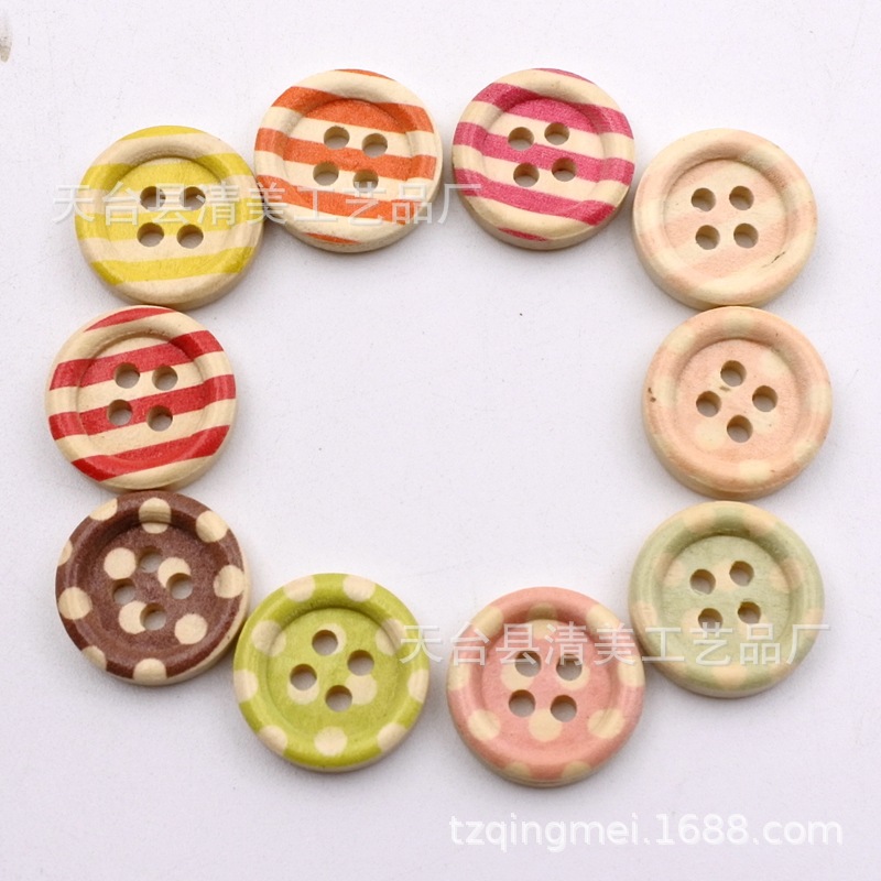 15mm pintado impreso botón madera decorativo impreso Bowl hebilla/Pan hebilla 100 un paquete