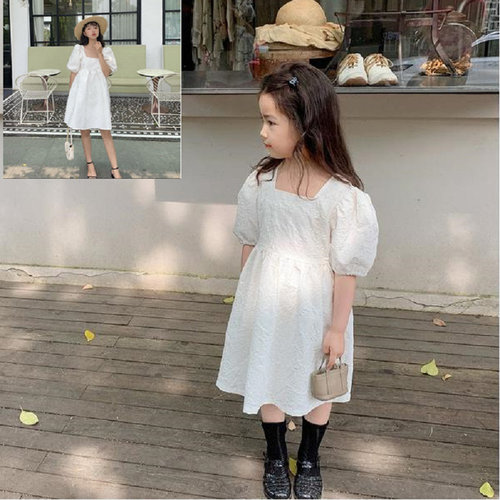 Mother and daughter matching set women's dress with hidden floral pattern U-neck floral princess dress summer new foreign trade children's clothing