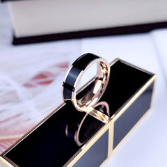 Stylish Stainless Steel Ring with Rose Gold, Black and White Droplet Gel Titanium Steel Couple's Ring for Engagement and Wedding Bands