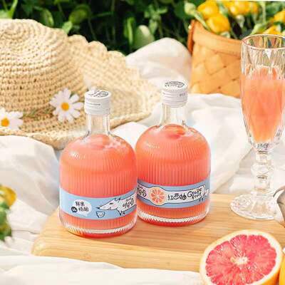 新款条纹鲜酿果酒瓶果醋玻璃瓶丝口375ml玫瑰酒瓶 晶白料玻璃空瓶