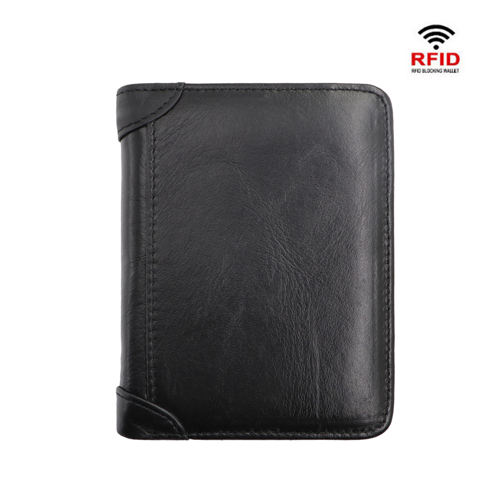 Men's short wallet top layer cowhide RFI...