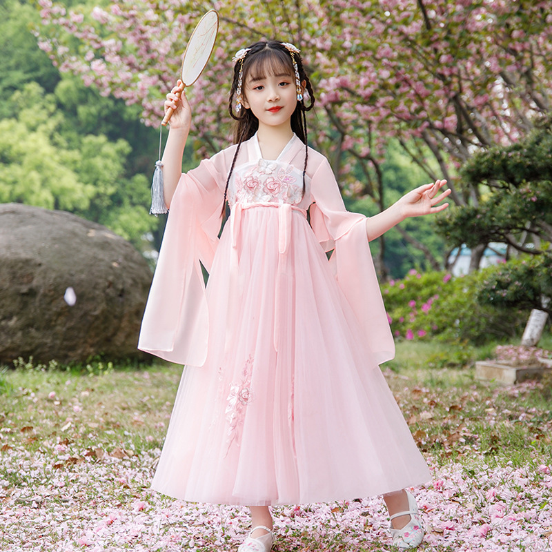 Girls' Hanfu Dress Summer Dress Children's Ancient Costume Super Fairy Chinese Style 12-Year-Old Girl Princess Dress Summer Children's Han