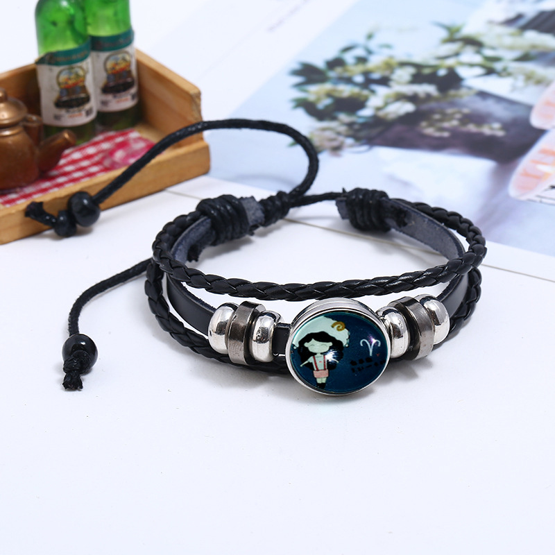 Luminous Gemstone Woven Korea Twelve Constellation Leather Bracelet Nihaojewelry display picture 16