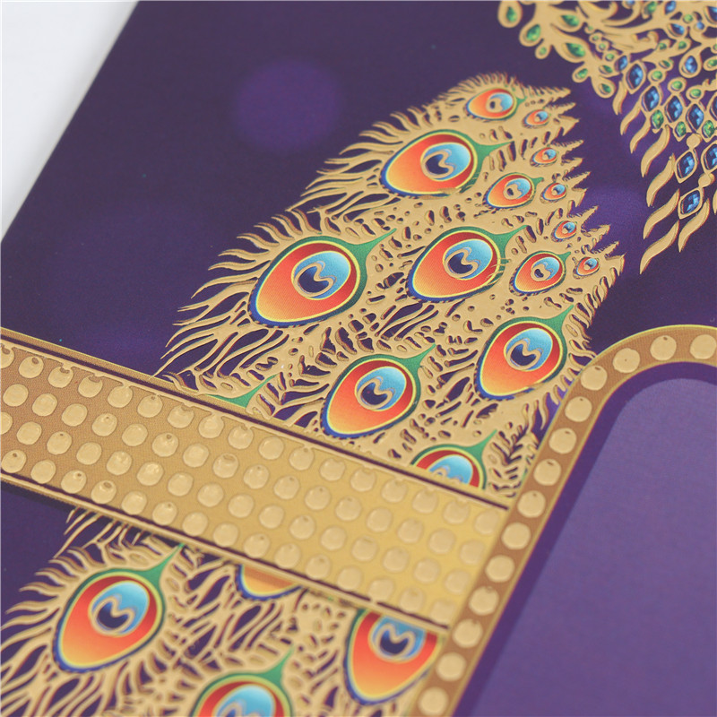 Wholesale color-printed logo, gold-embossed exquisite peacock wedding invitations, customized couple love birthday cards detail image 9