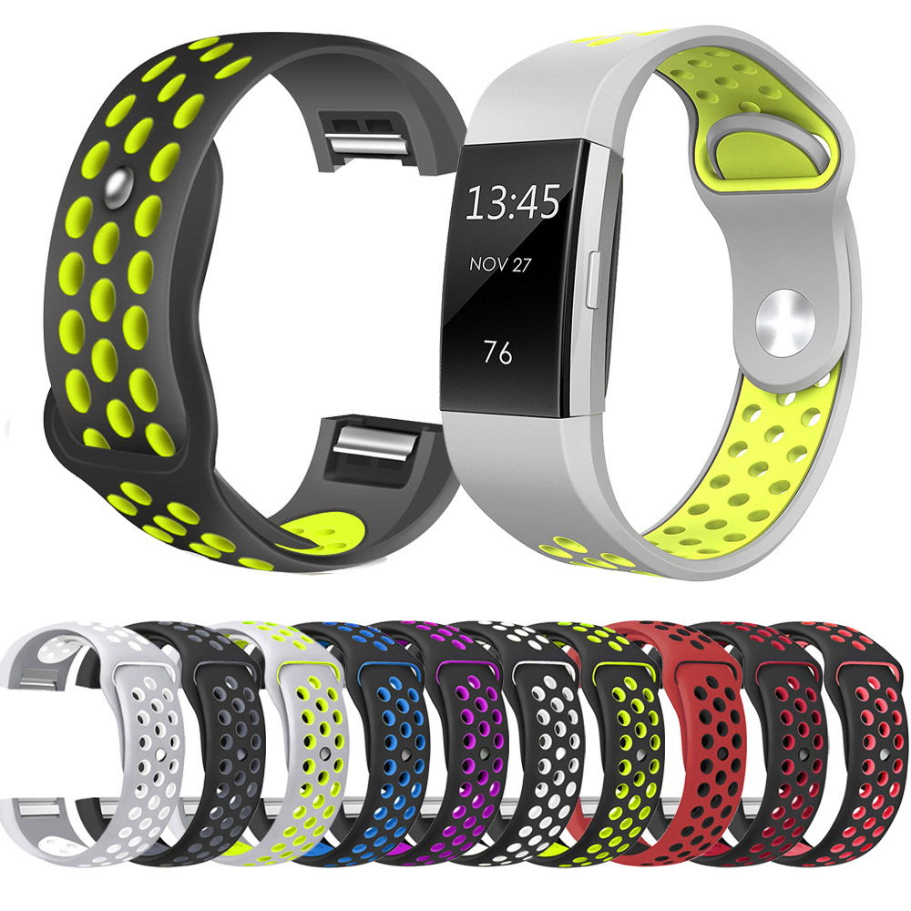 适用于Fitbit Charge 2耐克双色表带 透气气孔替换硅胶手腕带现货