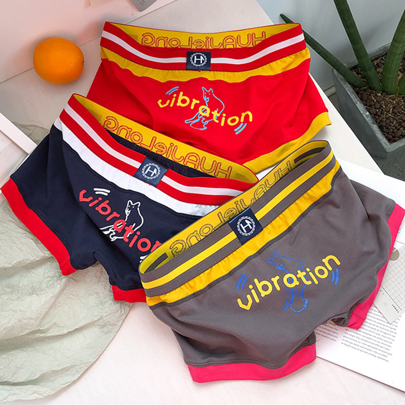 Men's New Style Underwear Cotton ins Style National Trendy Mid-waist Large Size Boxers U-shaped Pocket Solid Color Boxers