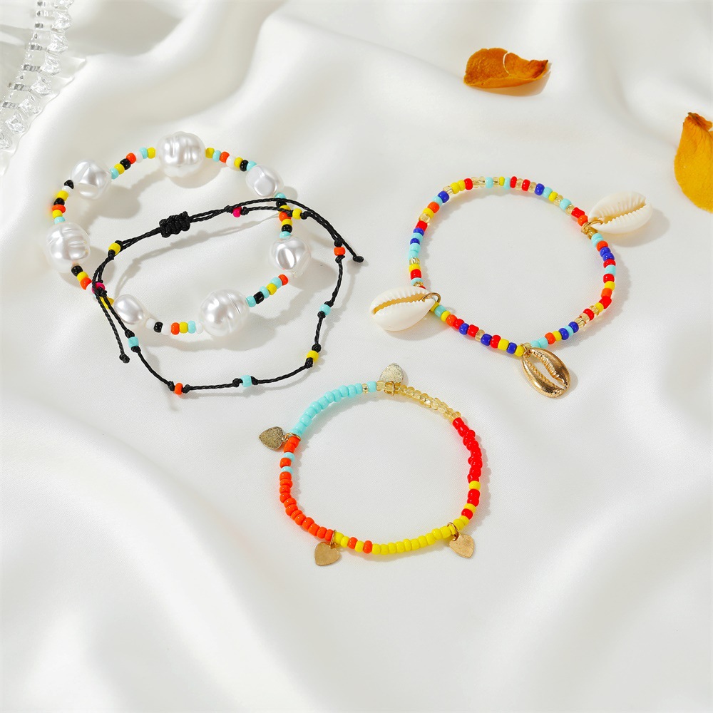 New Four-piece Woven Nepal Color Beaded Shell Bracelet Set For Women display picture 2