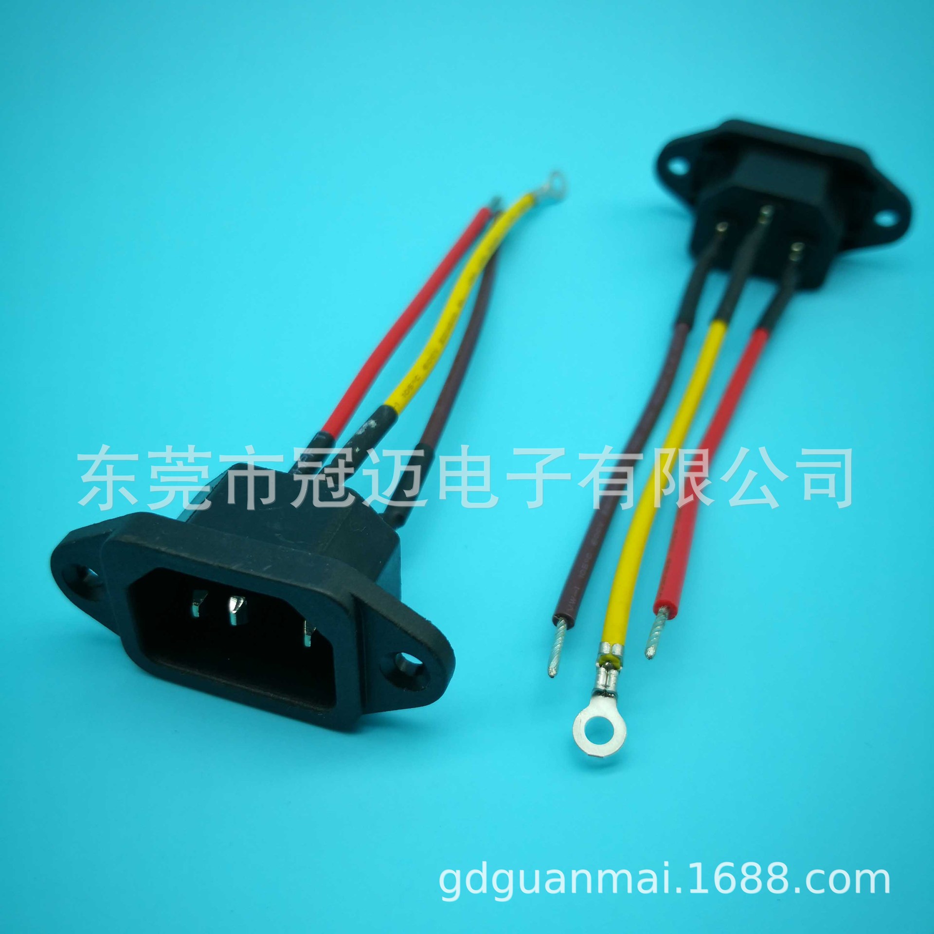 DB-14-1F工业插座 C14品字公头公座 锁螺丝带耳朵 电源接头品字型