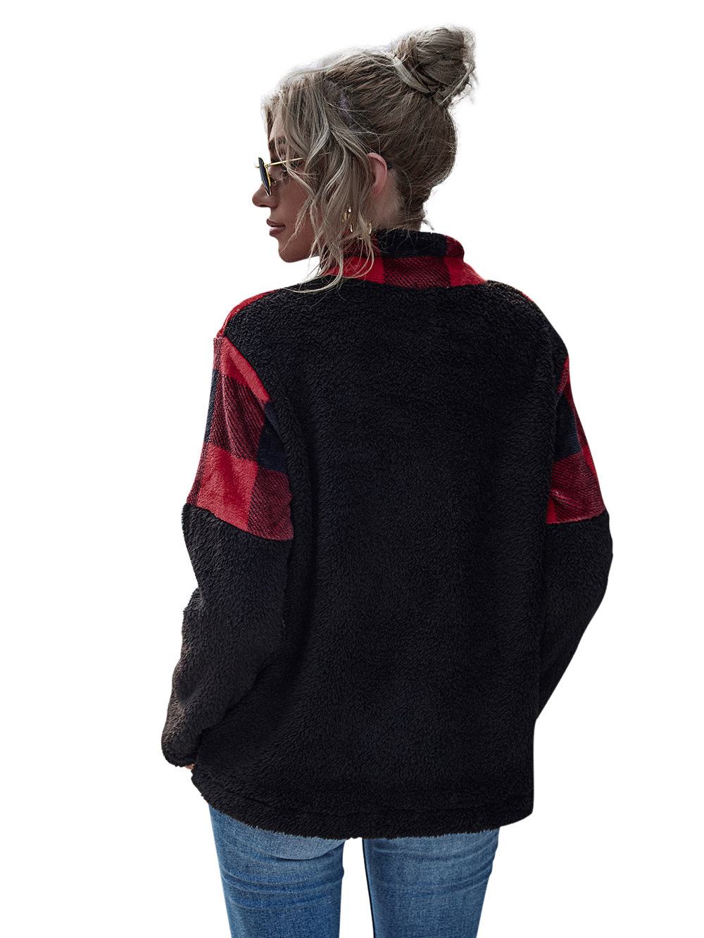 Neue Damen Reißverschluss Plaid Pelzmantel Damen Lange Ärmel display picture 6