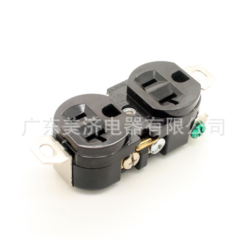 15A美标三孔 美规 美式双联 电源母暗装工业插座 WA-0048