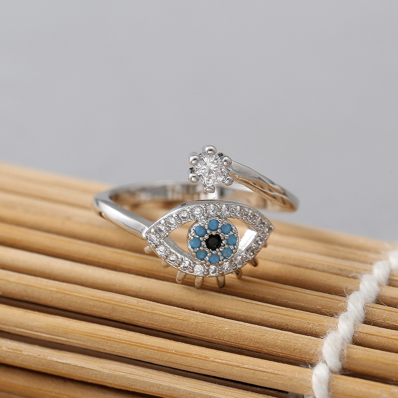 Adjustable Ring Size Elegant Lady Devil's Eye Copper Plating Inlay Zircon Open Rings