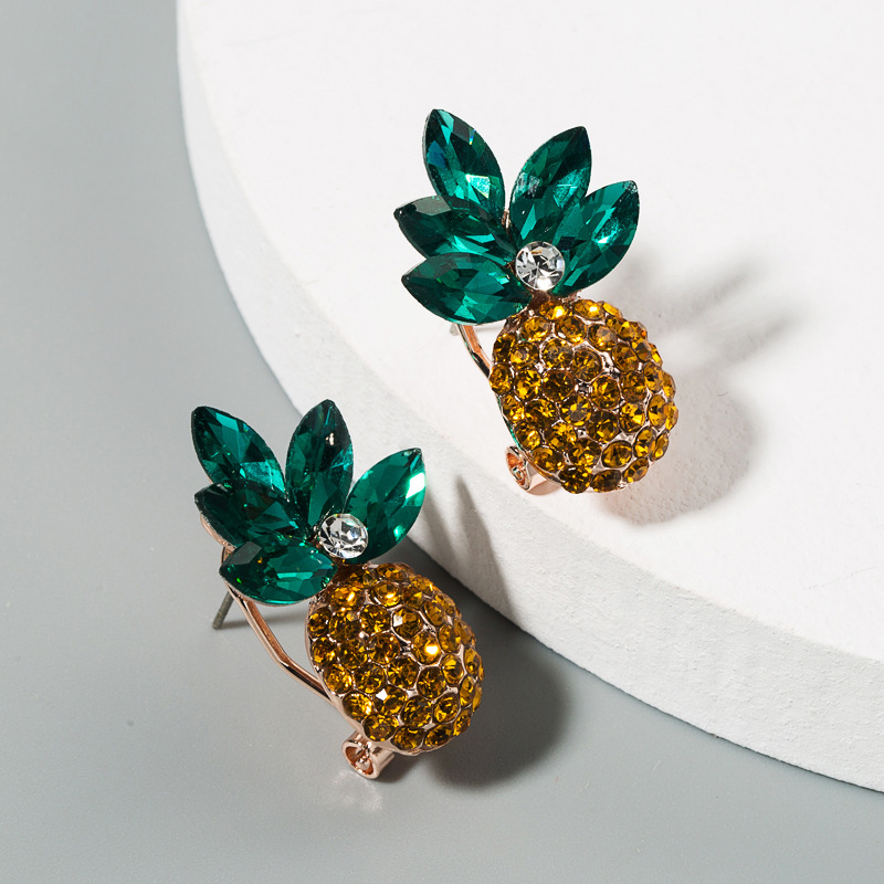 Korean Pineapple Alloy Color Rhinestone Earrings display picture 3