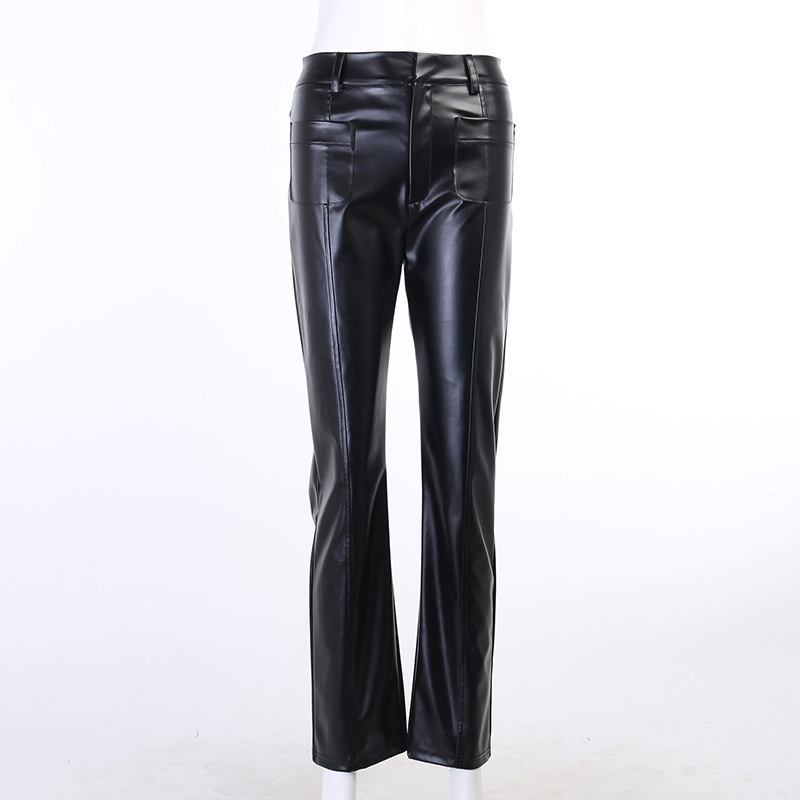 fashion double pocket long slim PU leather pants  NSSU13253