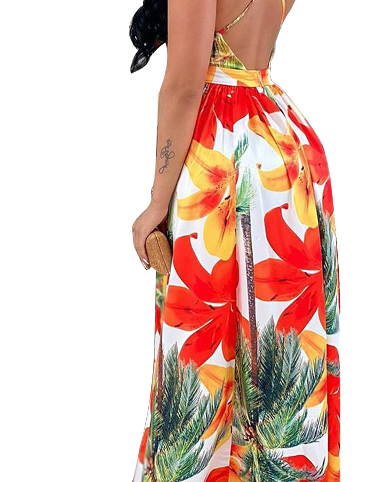 floral printing V-neck backless swing dress NSYHC126343