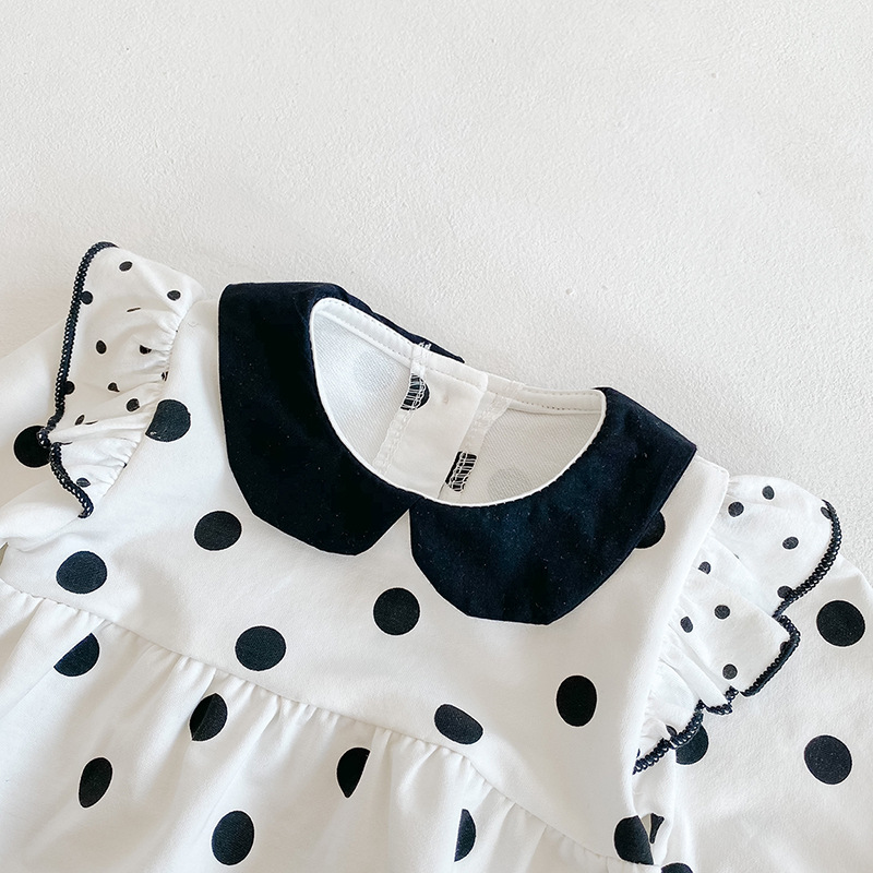Ins2024 Spring Autumn Baby and Children's jumpsuit, women's baby polka dot long sleeved cotton triangle hoodie, crawling_voghion.com