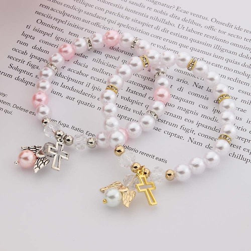 10pcs Hollow Cross Angel Accessory Bracelet Elastic Bracelet Religious Baptism Jewelry
