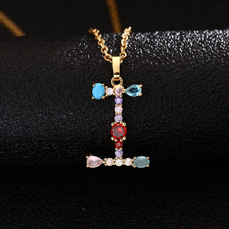Lady Letter Agate Plating Zircon Pendant Necklace 1 Piece