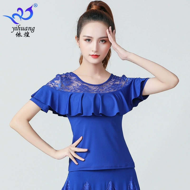 Новая танцевальная одежда с короткими рукавами Топ для бальных танцев Одежда для латинских танцев Танцевальная одежда GB Одежда для танцевальных выступлений Кружевной Топ