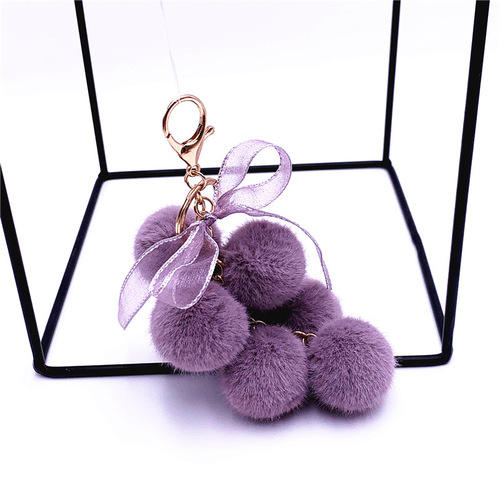 Creative grape fruit keychain cute bag plush pendant lace bow fur ball car key chain pendant
