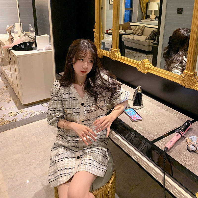 Французская ниша Корейская тонкая юбка с покрытием живота, женское летнее платье, одежда в стиле богини 9377