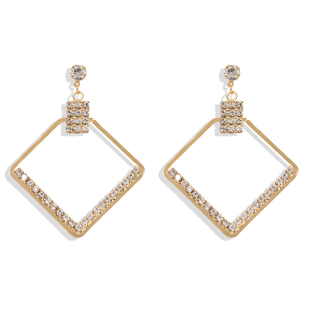 New Fashion Square Diamond-shaped Alloy Tassel Earrings Wholesale Nihaojewelry display picture 8