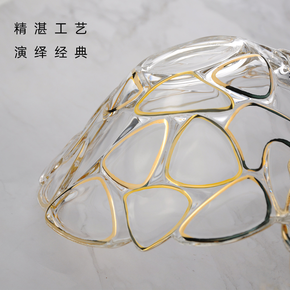 欧式创意金边水晶玻璃大号果盘 简约圆形果斗客厅摆件家居装饰品
