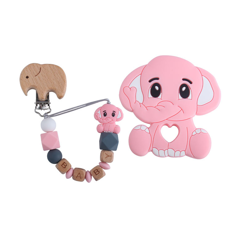 New Beech elefante chupete clip Beech carta bebé nombre elefante silicona mordedor molar juguete