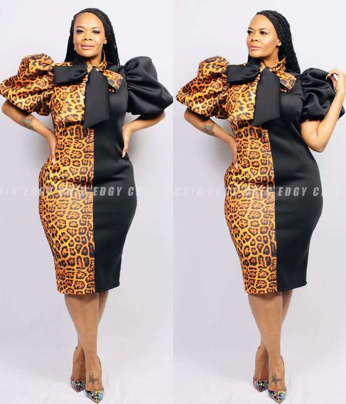RNH674 European, American and Canadian plus size women's new color matching leopard print fat woman fat woman bubble sleeve