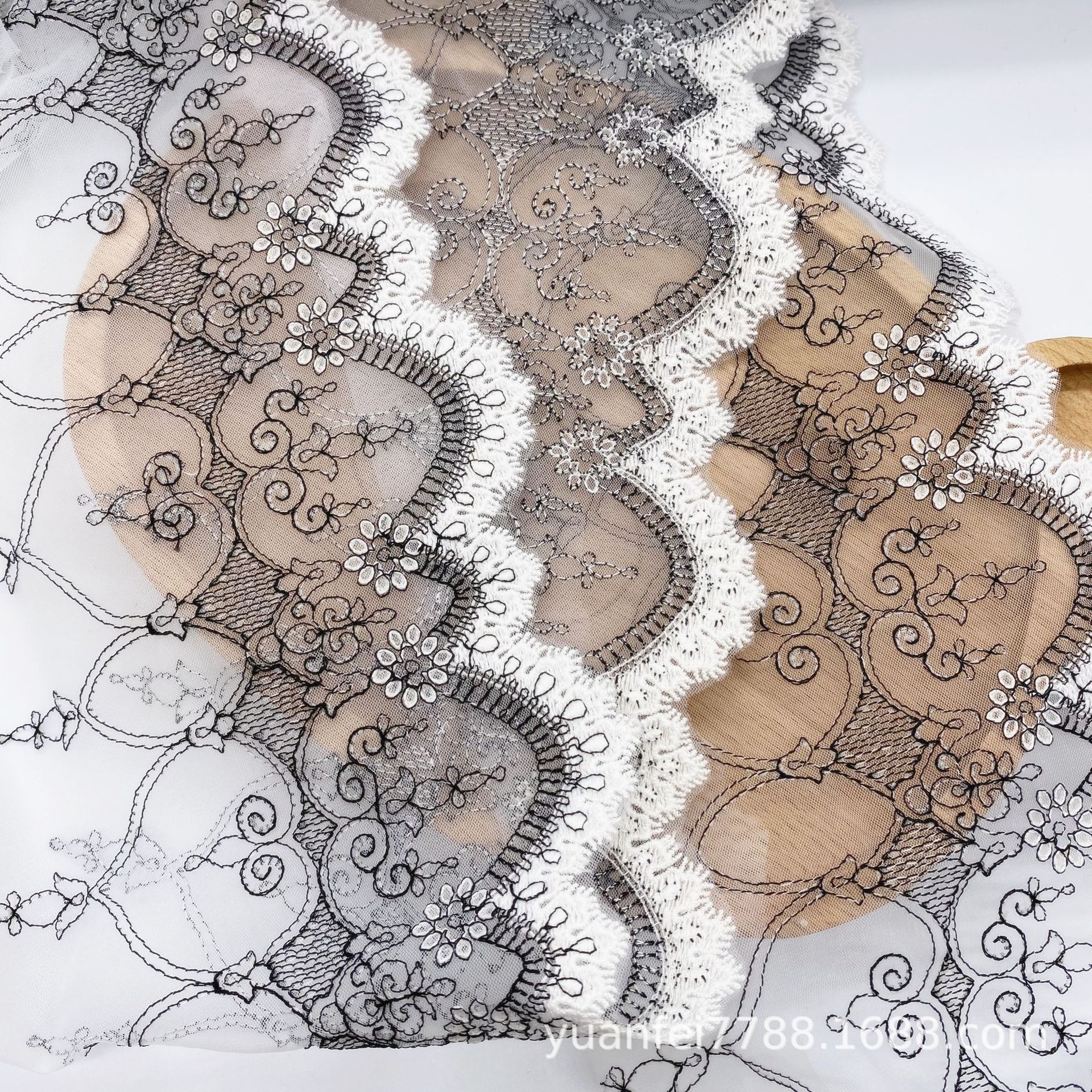 A-1247黑白牛奶丝网纱蕾丝刺绣花边DIY服装辅料现货宽19厘米批发